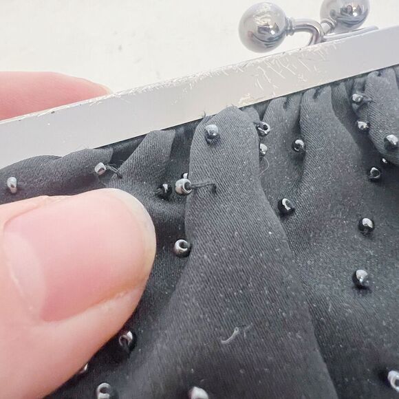 Vintage Express Black Beaded Clutch Silver Clasp Evening Bag - Picture 5 of 6